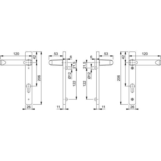 Hoppe Door Handle 205mm Plate Gold 92mm c/c 56-70mm Thick Doors 8mm Spindle