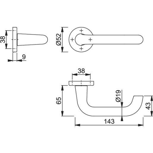 Fairways Return to Door Lever 19mm Satin Anodised Aluminium