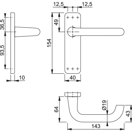 Hoppe Return to Door Lever Latch on Backplate Satin Anodised Aluminium (AR200S on Plate)