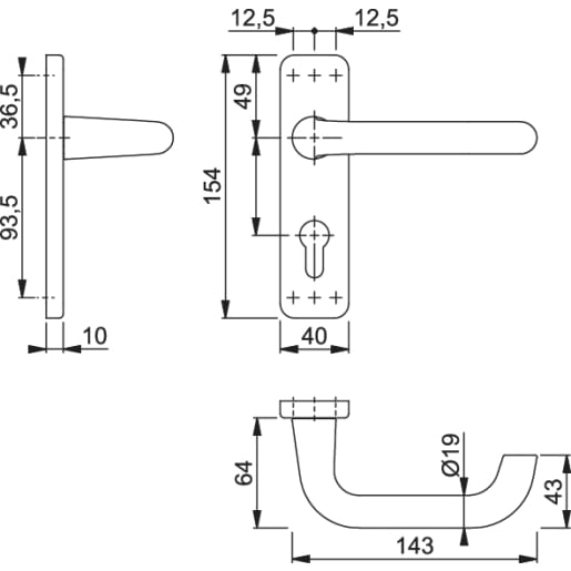 Hoppe Return to Door Lever Lock on Backplate Euro Profile Satin Anodised Aluminium (AR200S on Plate)