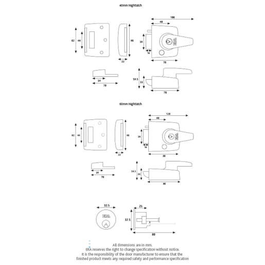 ERA Doublelocking Nightlatch Door Lock 60mm Backset Brass Body with Brass Cylinder