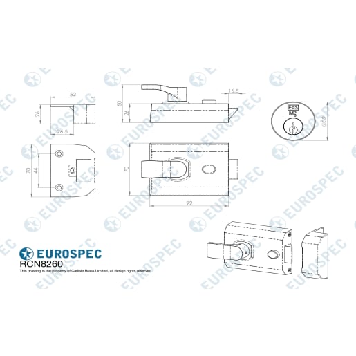 Eurospec Contract Rim Cylinder Nightlatch 60mm Backset Satin Chrome