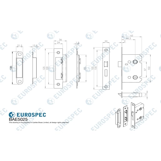 Eurospec Easi-T Flat Latch Lock 76mm Backset Satin Stainless Steel