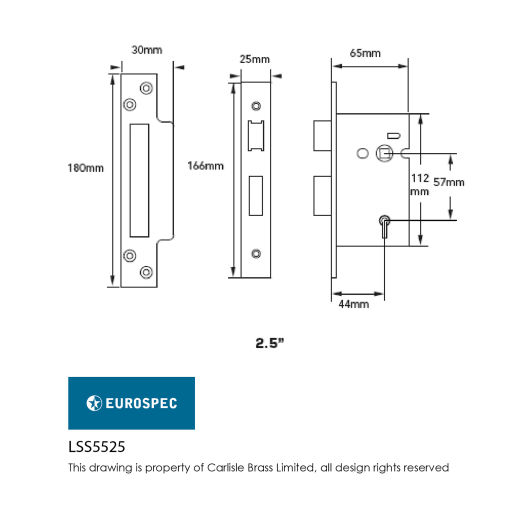 Eurospec Easi-T 3 Lever Security Sashlock 64mm Satin Stainless Steel