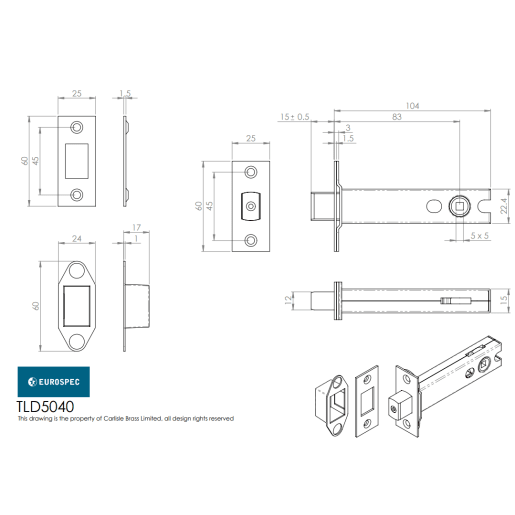 Eurospec Easi-T 5 Lever Sashlock 64mm Satin Stainless Steel