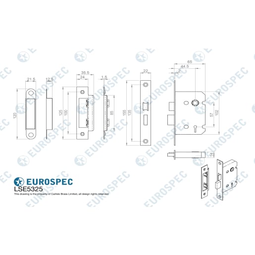 Eurospec Easi-T5 Lever BS Deadlock 64mm Satin Stainless Steel