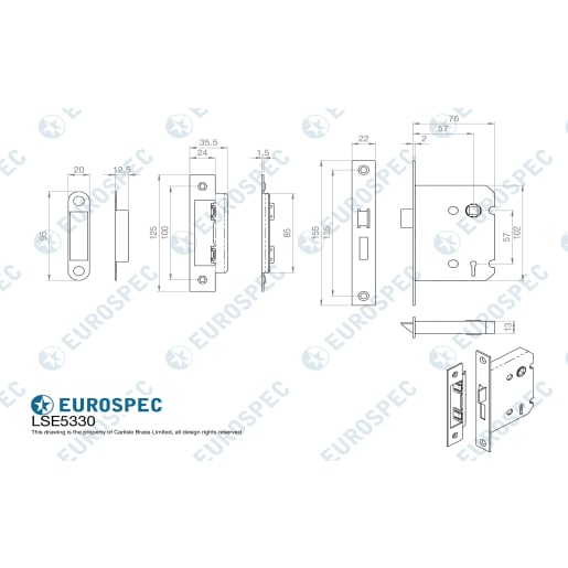 Eurospec Easi-T5 Lever BS Deadlock 76mm Satin Stainless Steel