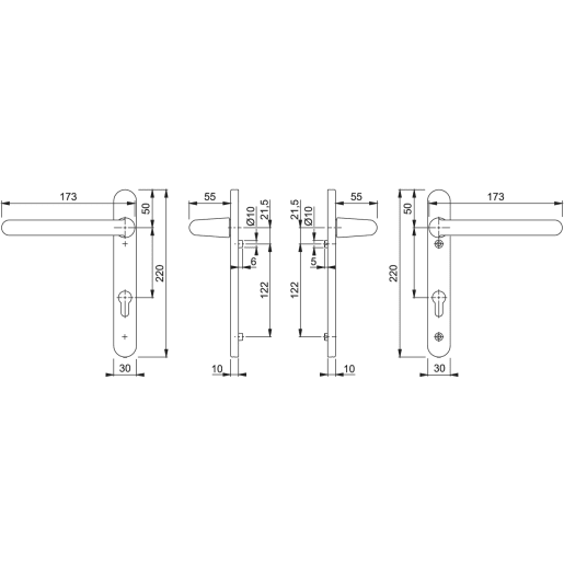 Hoppe Paris F1 Euro Door Lever Handle 173 x 30 x 220mm Aluminium