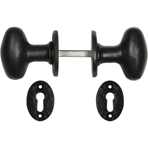 A Perry No.271 Cast Oval Door Knob Rim and Mortice Set Black