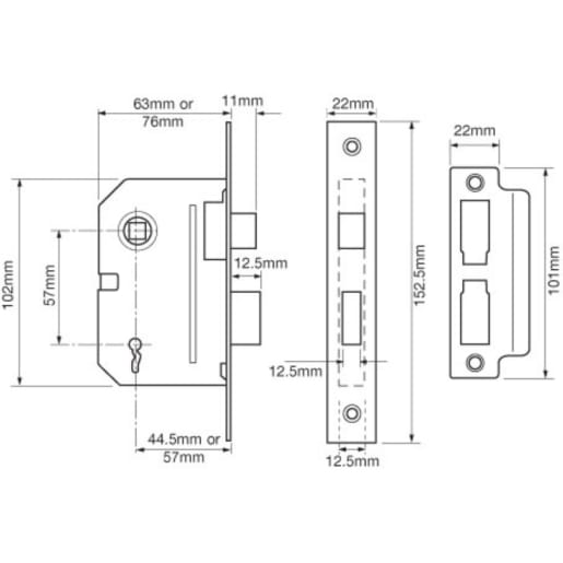 Union 2295 2 Lever Mortice Sash Lock 76mm Polished Chrome