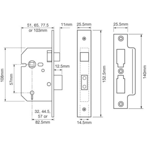 Union 2277 3 Lever Mortice Sash Lock 103mm Satin Chrome