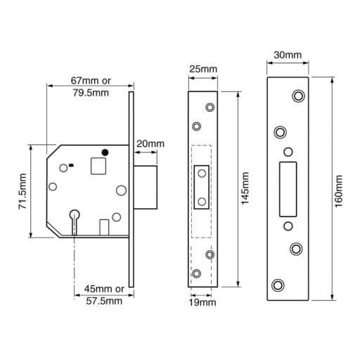 Union 2134 5 Lever Mortice Deadlock 67mm Satin Chrome