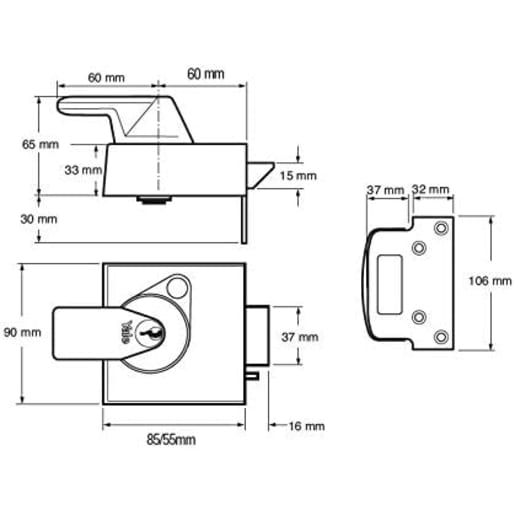 Yale High Security BS3621 Nightlatch Dark Grey