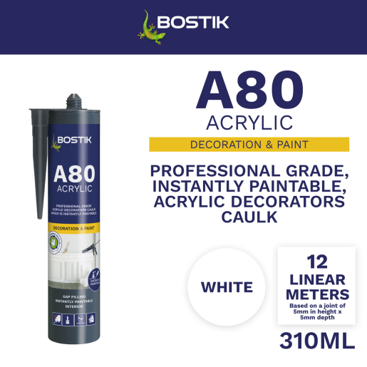 Bostik A80 Acrylic Instantly Paintable Decorators Caulk 310ml White