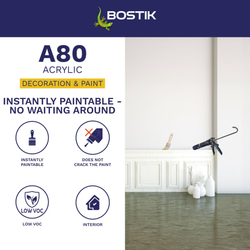 Bostik A80 Acrylic Instantly Paintable Decorators Caulk 310ml White