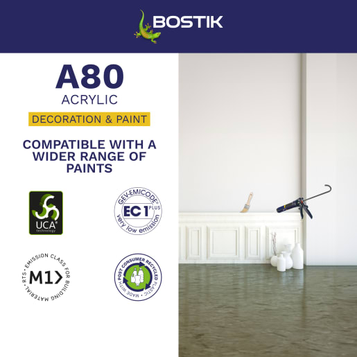 Bostik A80 Acrylic Instantly Paintable Decorators Caulk 310ml White