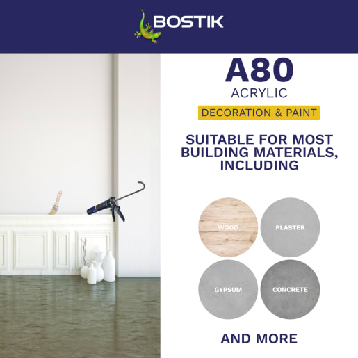 Bostik A80 Acrylic Instantly Paintable Decorators Caulk 310ml White