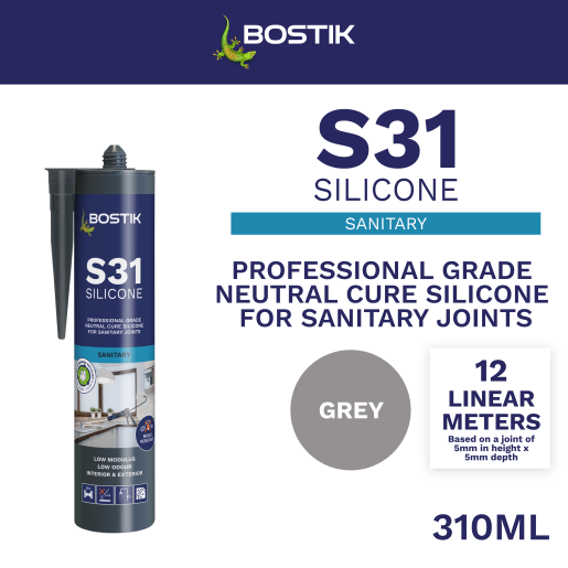 Bostik S31 Neutral Cure Sanitary Silicone Sealant 310ml Grey