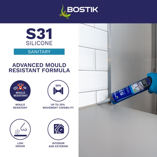 Bostik S31 Neutral Cure Sanitary Silicone Sealant 310ml Grey