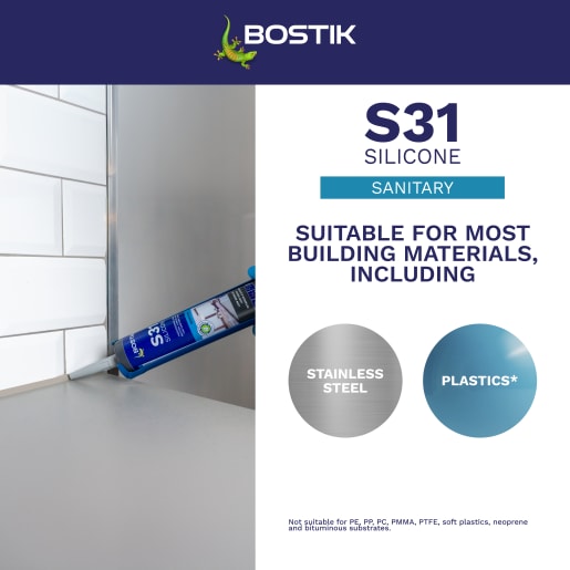 Bostik S31 Neutral Cure Sanitary Silicone Sealant 310ml Grey