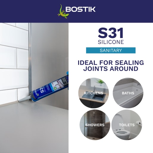 Bostik S31 Neutral Cure Sanitary Silicone Sealant 310ml Grey