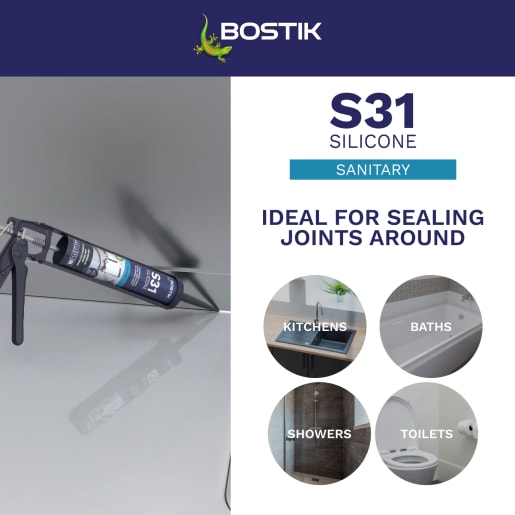 Bostik S31 Neutral Cure Sanitary Silicone Sealant 310ml Clear