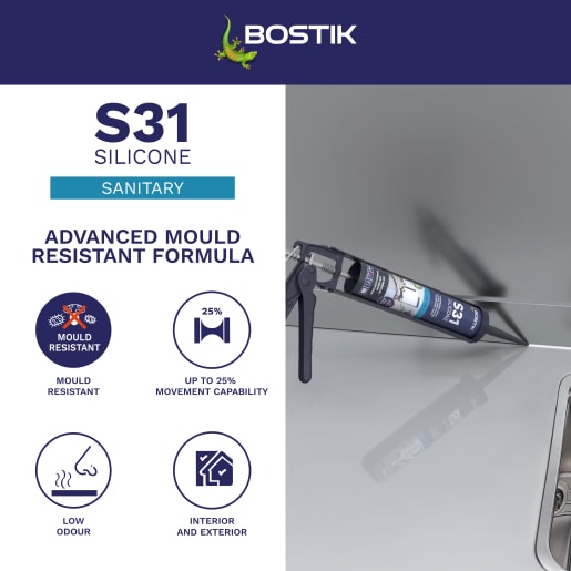 Bostik S31 Neutral Cure Sanitary Silicone Sealant 310ml White