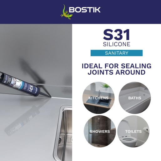 Bostik S31 Neutral Cure Sanitary Silicone Sealant 310ml White