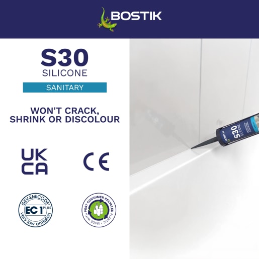 Bostik S30 Acetoxy Sanitary Silicone Sealant 310ml White