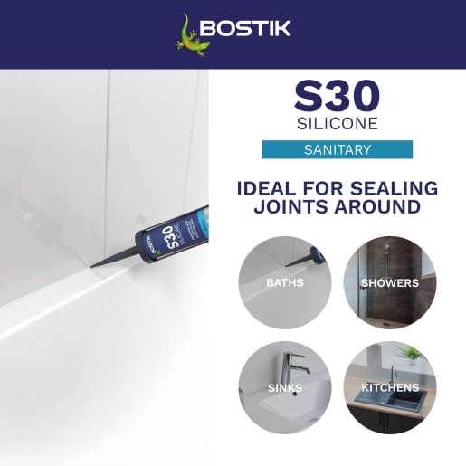 Bostik S30 Acetoxy Sanitary Silicone Sealant 310ml White