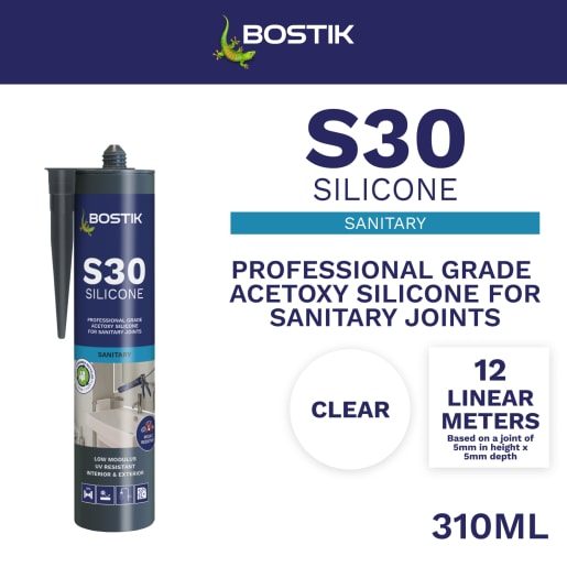 Bostik S30 Acetoxy Sanitary Silicone Sealant 310ml Clear