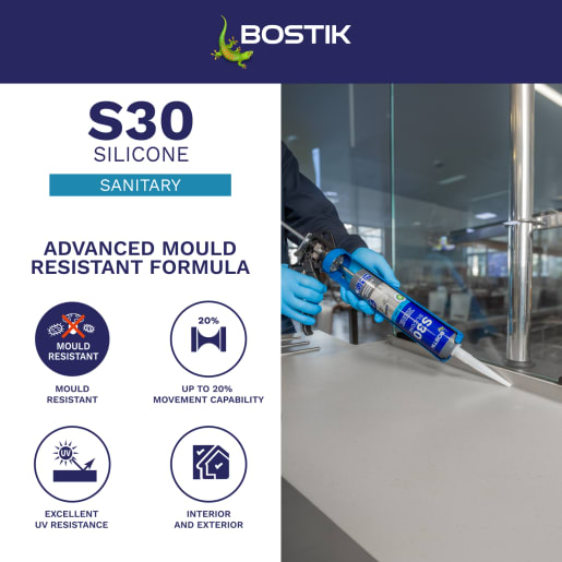 Bostik S30 Acetoxy Sanitary Silicone Sealant 310ml Clear