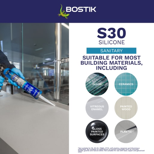 Bostik S30 Acetoxy Sanitary Silicone Sealant 310ml Clear