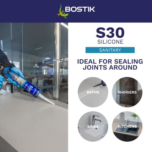 Bostik S30 Acetoxy Sanitary Silicone Sealant 310ml Clear