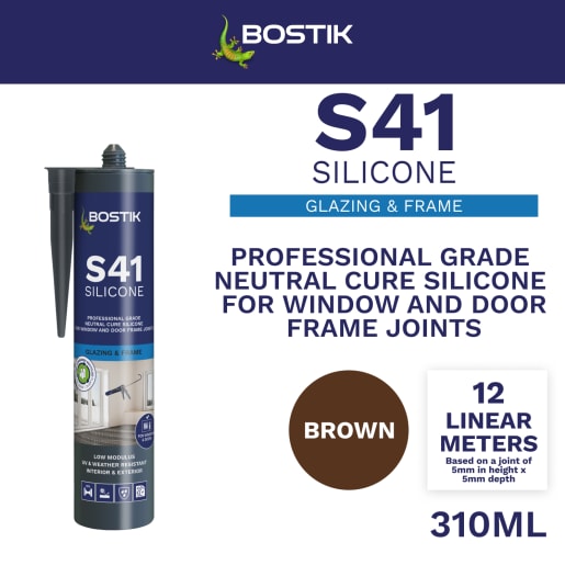 Bostik S41 Neutral Cure Window & Door Frame Silicone Sealant 310ml Brown