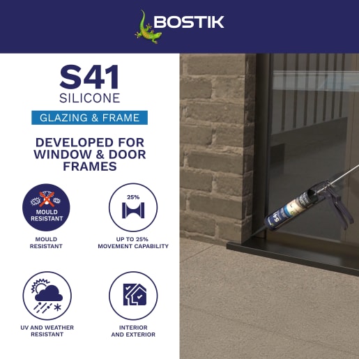 Bostik S41 Neutral Cure Window & Door Frame Silicone Sealant 310ml Clear