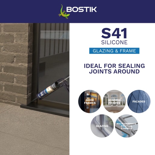 Bostik S41 Neutral Cure Window & Door Frame Silicone Sealant 310ml Clear