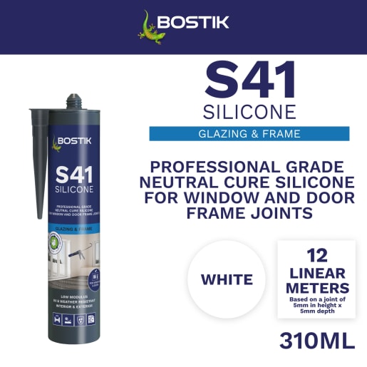 Bostik S41 Neutral Cure Window & Door Frame Silicone Sealant 310ml White