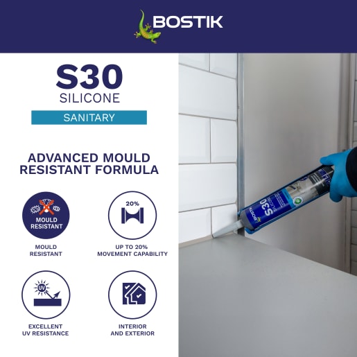 Bostik S30 Acetoxy Sanitary Silicone Sealant 310ml Grey