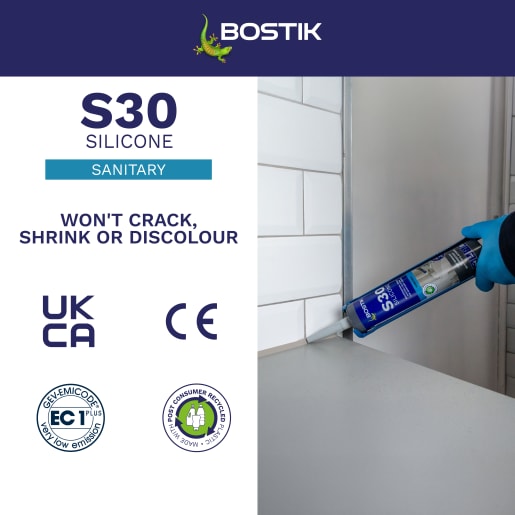 Bostik S30 Acetoxy Sanitary Silicone Sealant 310ml Grey