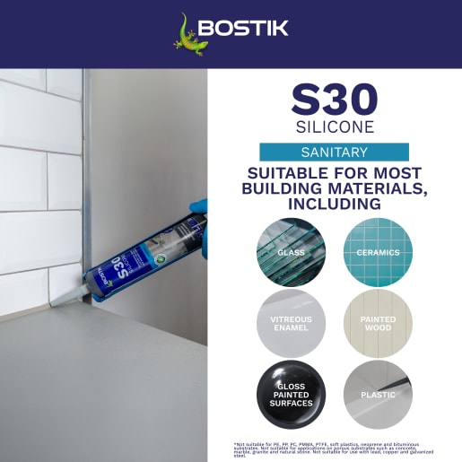 Bostik S30 Acetoxy Sanitary Silicone Sealant 310ml Grey