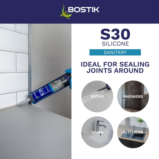 Bostik S30 Acetoxy Sanitary Silicone Sealant 310ml Grey