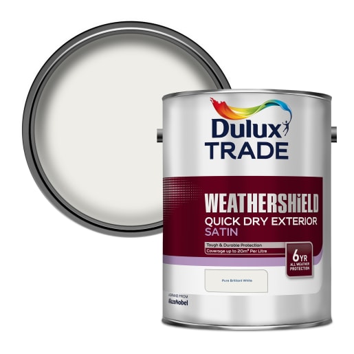 Dulux Trade Weathersheild Quick Dry Exterior Satin 5L Pure Brilliant White