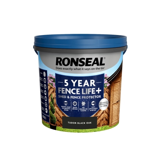 Ronseal 5 Year Fence Life+ Shed & Fence Protector Tudor 5L Black Oak