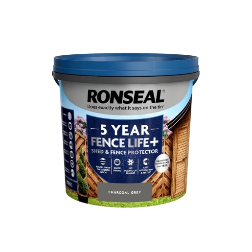 Ronseal 5 Year Fence Life+ Shed & Fence Protector 5L Charcoal Grey