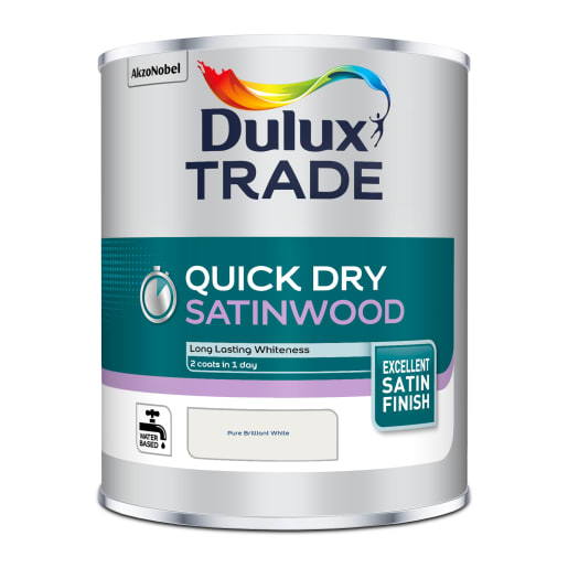 Dulux Trade Quick Dry Satinwood Paint 1L Pure Brilliant White