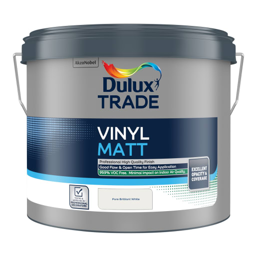 Dulux Trade Vinyl Matt Emulsion Paint 10L Pure Brilliant White
