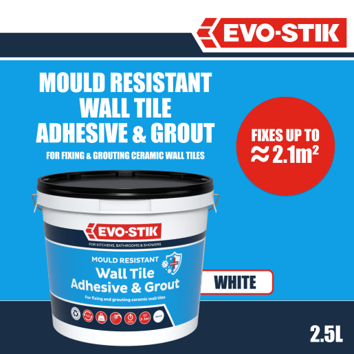 Evo-Stik Mould Resistant Standard Wall Tile Adhesive & Grout 2.5L White