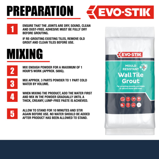 Evo-Stik Powdered Wall Tile Grout 1.5kg White