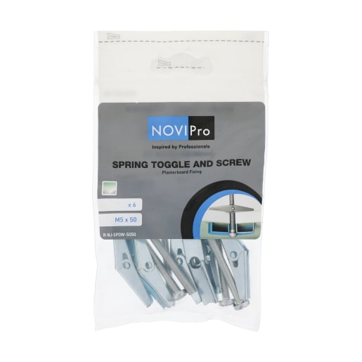 NOVIPro Spring Toggle and Screw 50 x 5mm Plasterboard Fixings Pack of 6